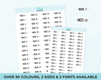 Weeks Of The Year Stickers, Planner Stickers, Removable