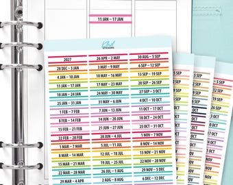 2027 Weekly Date Range Planner Stickers - Monday Start