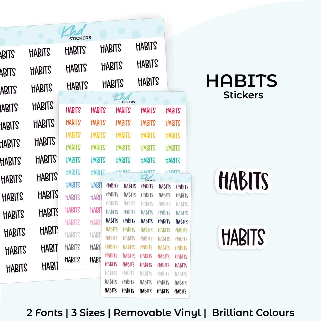 Habits Planner Stickers, Select From 2 Fonts & 3 Sizes, Script Planner ...