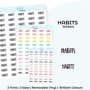 Habits Planner Stickers, Select from 2 fonts & 3 sizes, Script Planner Stickers, removable