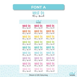 Must Do This Week Planner Stickers, Two sizes and font options, Over 30 colours, Removable image 4