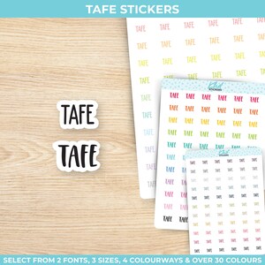 TAFE Sticker, Wählen Sie aus 2 Schriftarten & 3 Größen, Script Planner Stickers, wieder ablösbar