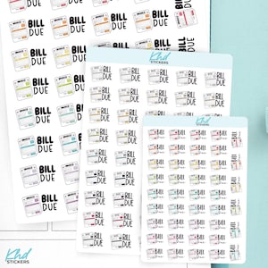 Bill Due Planner Stickers, 3 Sizes with Tiny, Small, and Large, Removable