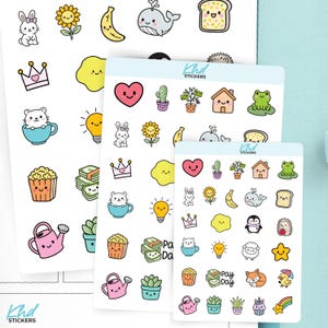 Kawaii Sampler Sheet, Planner Stickers, 3 sizes with Tiny, Small and Large, Removable.