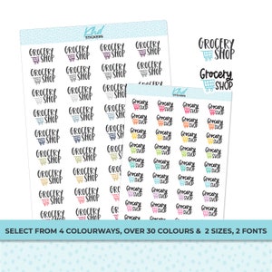 Grocery Shop Stickers, Planner Stickers, Two size and font options, removable