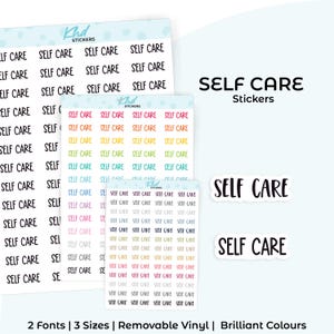 Self Care Planner Stickers, Select from 2 fonts & 3 sizes, Script Planner Stickers, removable