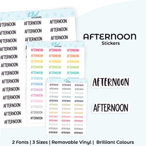 Afternoon Planner Stickers, Select from 2 fonts & 3 sizes, Script Planner Stickers, removable