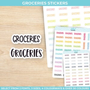Lebensmittel Planer Sticker, Auswahl aus 2 Schriften & 3 Größen, Bullet Journal Sticker, wieder ablösbar