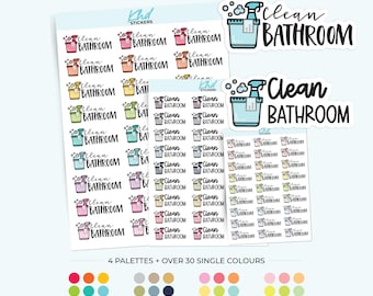 Clean Bathroom Planner Stickers, 3 Sizes with Tiny, Small, and Large, Removable