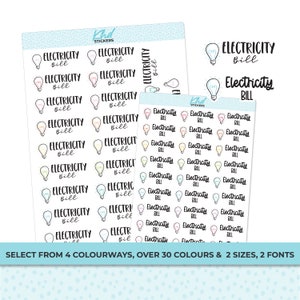 Electricity Bill Stickers, Planner Stickers, Removable