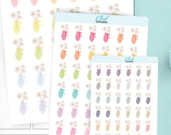 Decorative Flower Vase Planner Stickers, 3 Sizes with Tiny, Small, and Large, Removable
