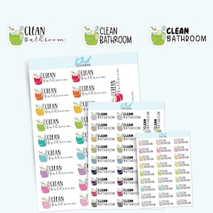 Clean Bathroom Planner Stickers, 3 Sizes with Tiny, Small, and Large, Removable