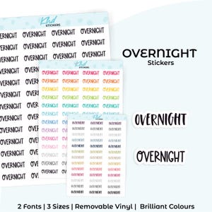 Overnight Planner Stickers, Select from 2 fonts & 3 sizes, Script Planner Stickers, removable