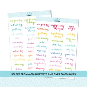 Australian Events and Public Holidays Stickers, Planner Stickers, Removable