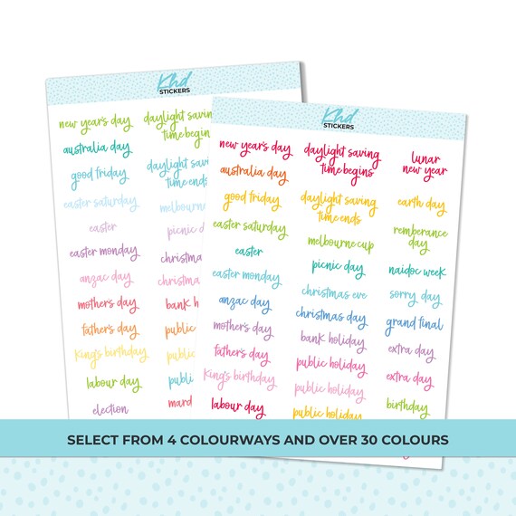 Australian Events and Public Holidays Stickers, Planner Stickers, Removable  - Etsy