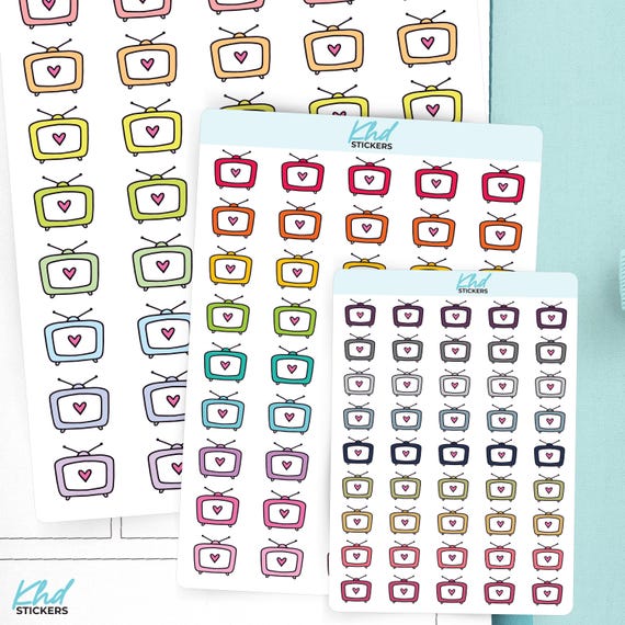 TV Icon Planner Stickers: Removable Matte Vinyl with Heart