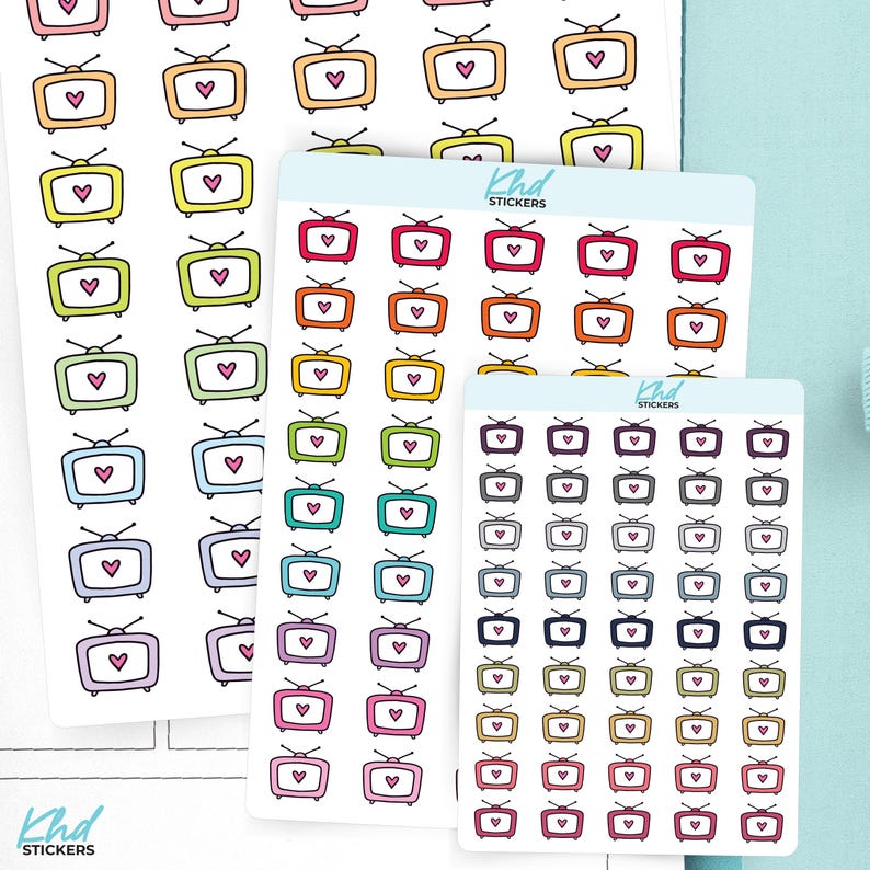TV Icon Planner Stickers: Removable Matte Vinyl with Heart-KHDStickers-