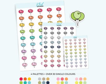 Balloon Planner Stickers, 3 Sizes with Tiny, Small, and Large, Removable