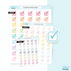 Tick Boxes Planner Stickers, Three Sizes including tiny, Removable