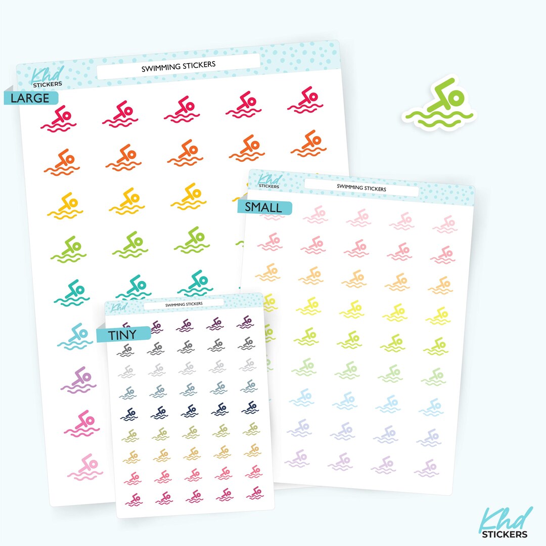 Swimming Icons Planner Stickers, Three Sizes Including Tiny, Removable ...