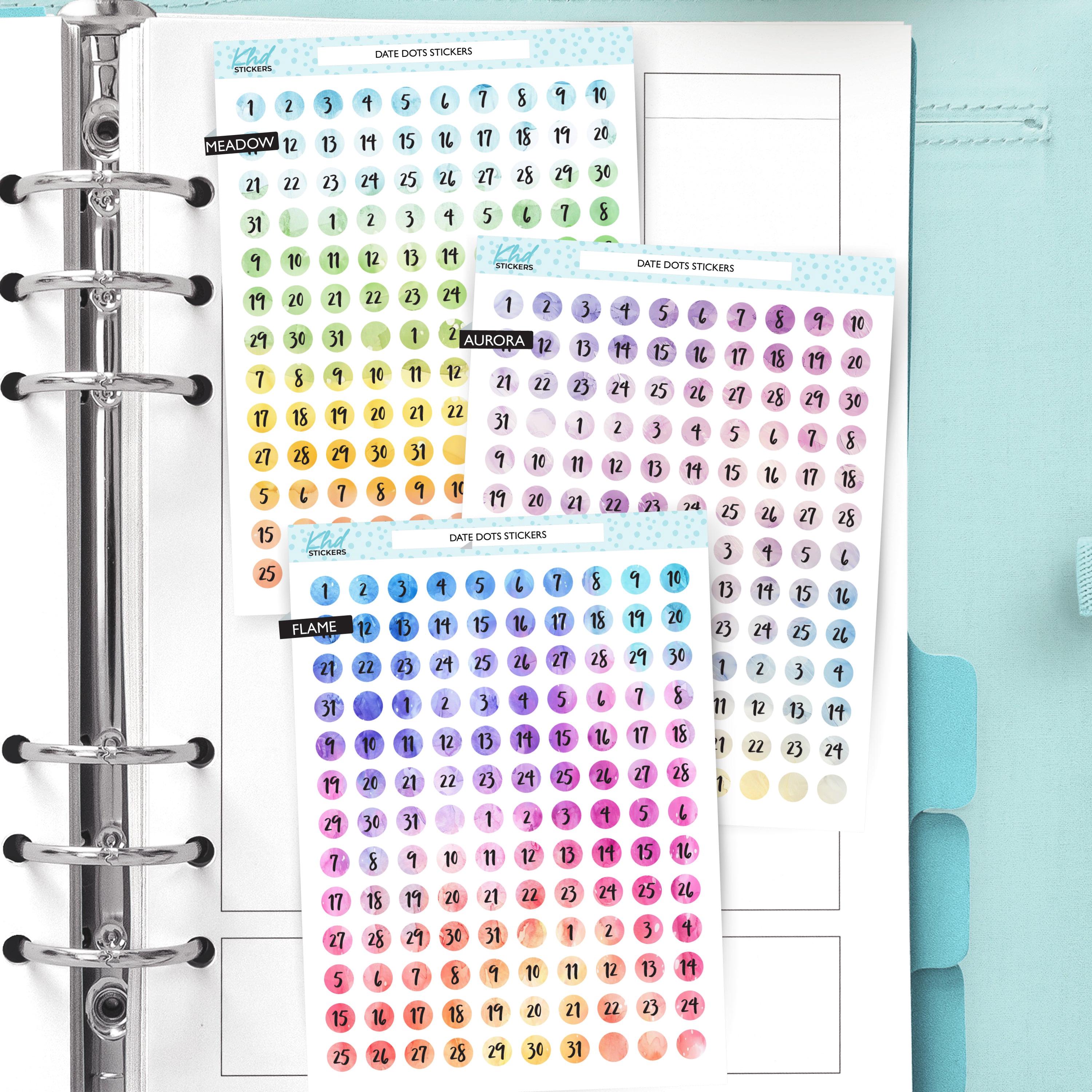 Watercolor Date Dots Planner Stickers: Removable Matte Vinyl