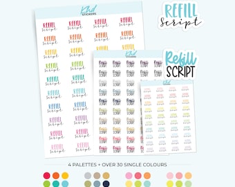 Refill Script Planner Stickers, 3 Sizes with Tiny, Small, and Large, Removable