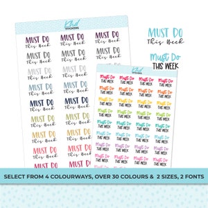 Must Do This Week Planner Stickers, Two sizes and font options, Over 30 colours, Removable image 1
