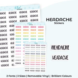 Headache Planner Stickers, Select from 2 fonts & 3 sizes, Script Planner Stickers, removable