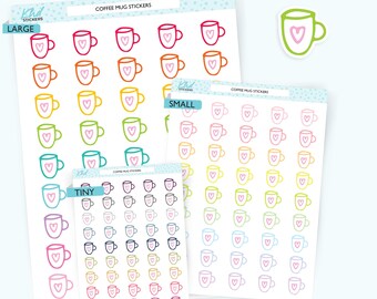 Coffee Mug Icon Planner Stickers, Three Sizes including tiny, Removable