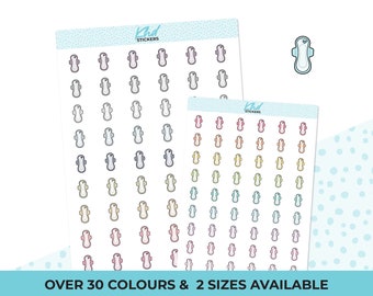Sanitary Pad Period Stickers, Planner StickersTwo Sizes and over 30 colour selections, Removable