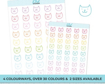 Cat Icon Stickers, Planner Stickers, 2 sizes and over 30 colours, Removable