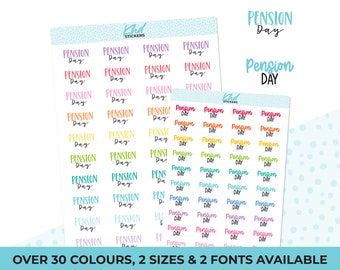 Pension Day Stickers, Planner Stickers, Two size and font selections, Removable