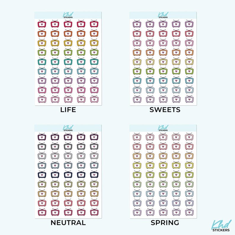 TV Icon Planner Stickers: Removable Matte Vinyl with Heart-KHDStickers-