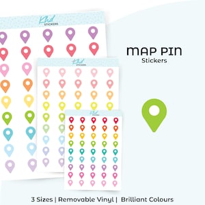 Map Pin Sticker, Planner Sticker, 3 Größen und über 30 Farben, wieder ablösbar