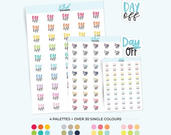 Day Off Planner Stickers, 3 Sizes with Tiny, Small, and Large, Removable