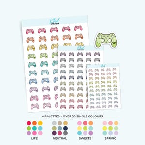 Plannerstickers gamerpictogrammen, 3 maten: klein, klein en groot, verwijderbaar