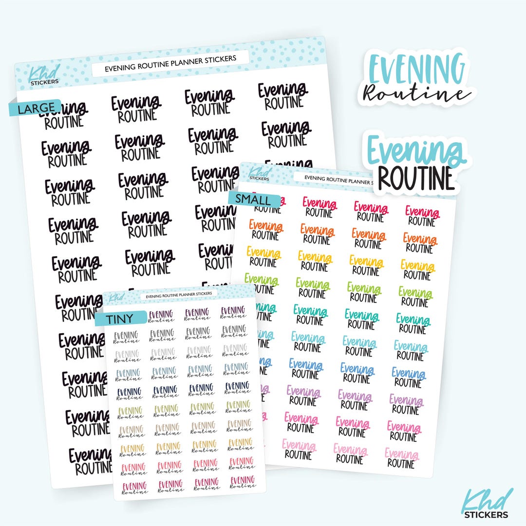 Evening Routine Planner Stickers, Three Sizes Including Tiny, Removable ...
