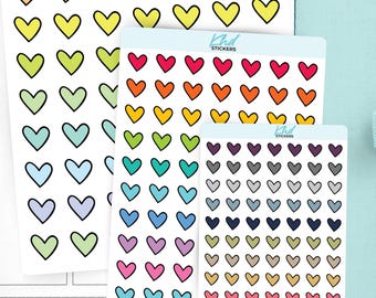 Heart Doodle Planner Stickers, 3 Sizes with Tiny, Small, and Large, Removable