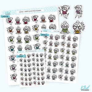 Happy & Excited Planner Girl Stickers, Planner Stickers, Removable