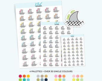 Shark Week Planner Stickers, 3 Sizes with Tiny, Small, and Large, Removable