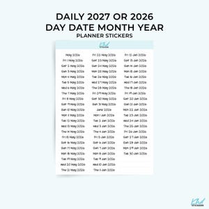 2027 oder 2026 Tagesplaner-Aufkleber: Tag Datum Monat, abnehmbares mattes Vinyl