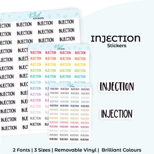 Injection Planner Stickers, Select from 2 fonts & 3 sizes, Script Planner Stickers, removable