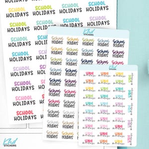 School Holidays Planner Stickers, 3 Sizes with Tiny, Small, and Large, Removable