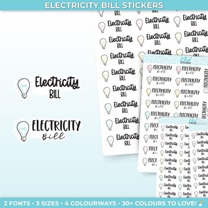Electricity Bill Planner Stickers, Three Sizes including tiny, Removable