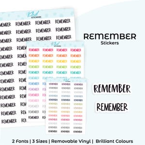 Remember Planner Stickers, Select from 2 fonts & 3 sizes, Script Planner Stickers, removable