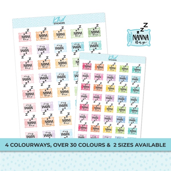 Nanna Nap Stickers, Planner Stickers, 2 sizes and over 30 colours, Removable