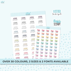 Refill Script Stickers, Planner Stickers, Two size and font options, Removable