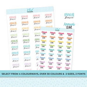 Annual Leave Script Stickers, Planner Stickers, 2 Sizes and Fonts, Removable