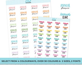 Annual Leave Script Stickers, Planner Stickers, 2 Sizes and Fonts, Removable