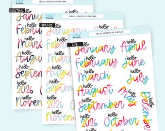 2026 Months of the Year Planner Stickers, Removable